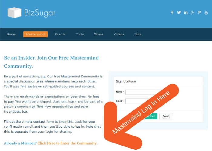 How to Log Into BizSugar Mastermind Community